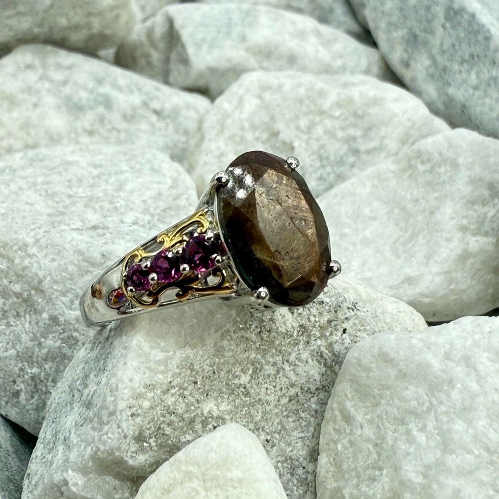 NWT Zawadi Chocolate Sapphire & Orissa Rhodolite Garnet Ring 9.00ct Two-Tone - Picture 4 of 16